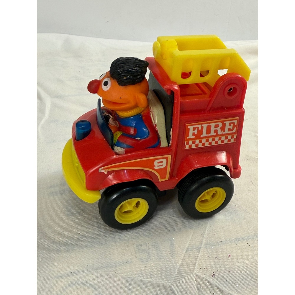 Vintage Sesame Street Ernie Fire Truck Toy Illco JHP Toy Red Engine Number 9